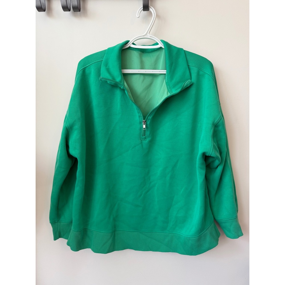 Kelly Green Quarter Zip Oversized Sweatshirt Pullover Athleisure Size XL